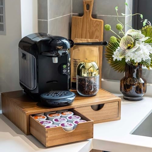 FLYIEE Wooden K Cup Organizer Coffee Pod Storage Box, Coffee Pods and Tea Organizer Holder, K Pod Drawer Coffee Maker Machine Stand, Organizador De Cafe, Kcup Drawer Organizer Under Brewer, 30 Pod Capacity - Image 5