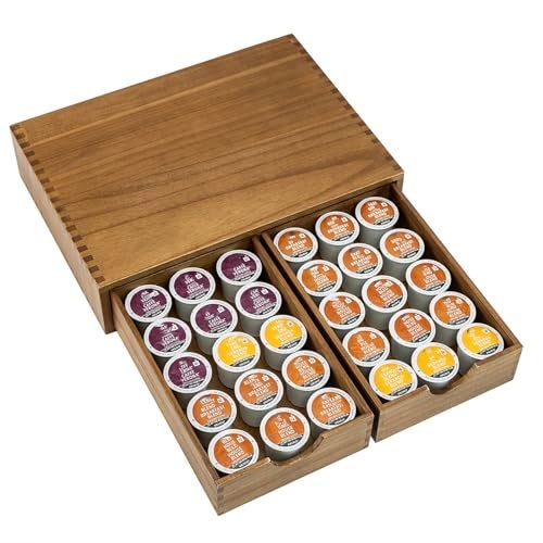 FLYIEE Wooden K Cup Organizer Coffee Pod Storage Box, Coffee Pods and Tea Organizer Holder, K Pod Drawer Coffee Maker Machine Stand, Organizador De Cafe, Kcup Drawer Organizer Under Brewer, 30 Pod Capacity - Image 3