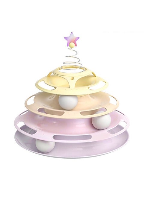 TaoTaoPets Cat Toy 3-Level Turntable Toy with 3 Colorful Small Balls Interactive Fun Mental Physical Exercise Puzzle Toys (Pink )
