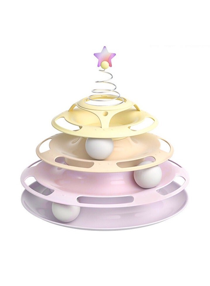 TaoTaoPets Cat Toy 3-Level Turntable Toy with 3 Colorful Small Balls Interactive Fun Mental Physical Exercise Puzzle Toys (Pink )