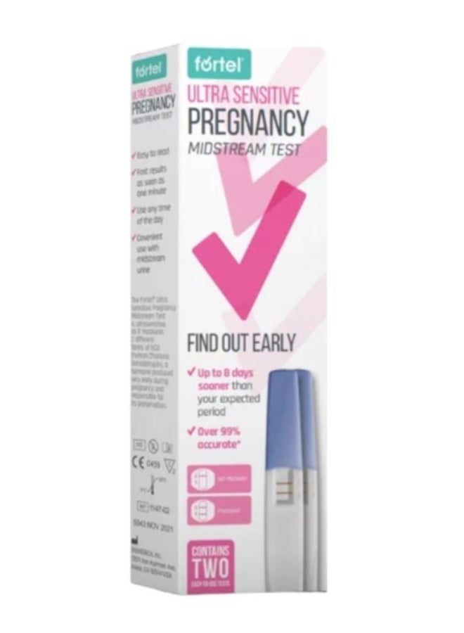 Fortel Ultra Sensitive Midstream HCG Pregnancy Test Kit, Pack of 2's
