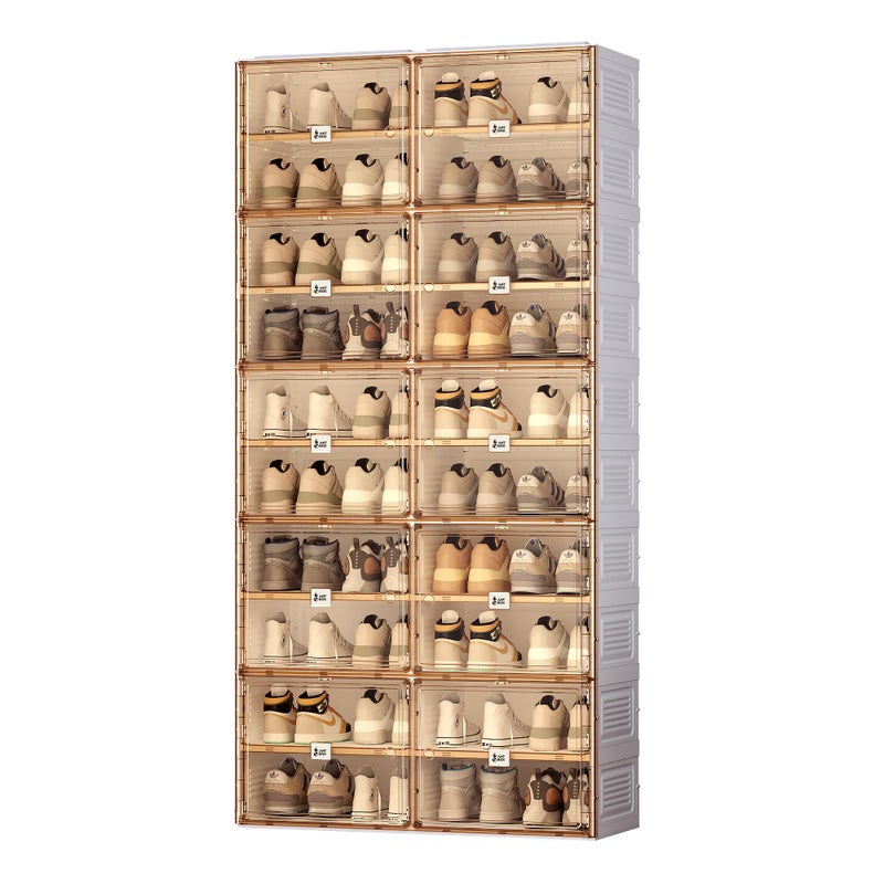 ANTBOX Portable Shoe Rack Organizer for Closet Entryway Stackable Sneaker Storage Shoe Cabinet with Magnetic Clear Door Large Plastic Storage containers Bins with Lids 10 Tiers 40 Pairs