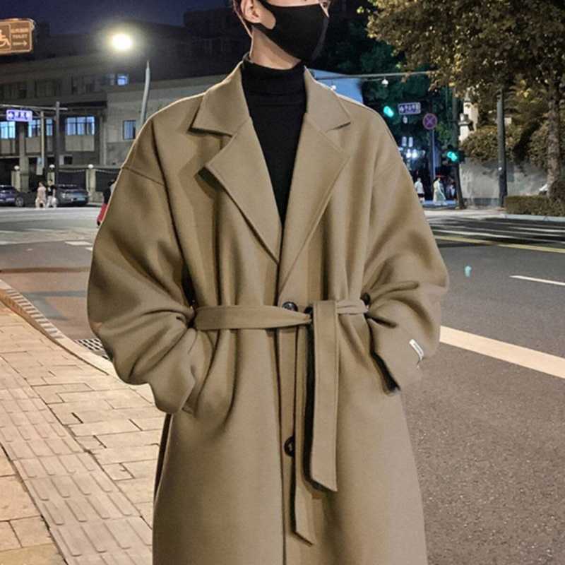 Hong Kong-Style Mid-Length Woolen Coat For Boys Autumn British-Style Duffy Handsome Woolen Coat High-End Knee-Over Trenchcoat For Men - Image 3