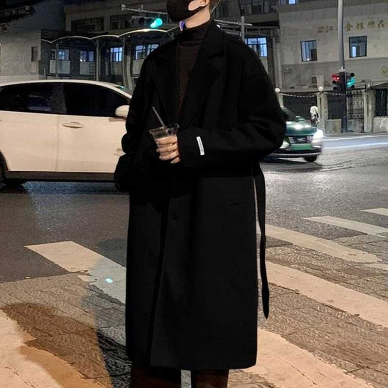 Hong Kong-Style Mid-Length Woolen Coat For Boys Autumn British-Style Duffy Handsome Woolen Coat High-End Knee-Over Trenchcoat For Men - Image 4