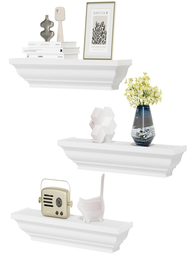 Alsonerbay Floating Shelves - White Rustic Wall Shelves, 3 Pack (17 Inch) for Bedroom, Living Room, Bathroom - Image 1
