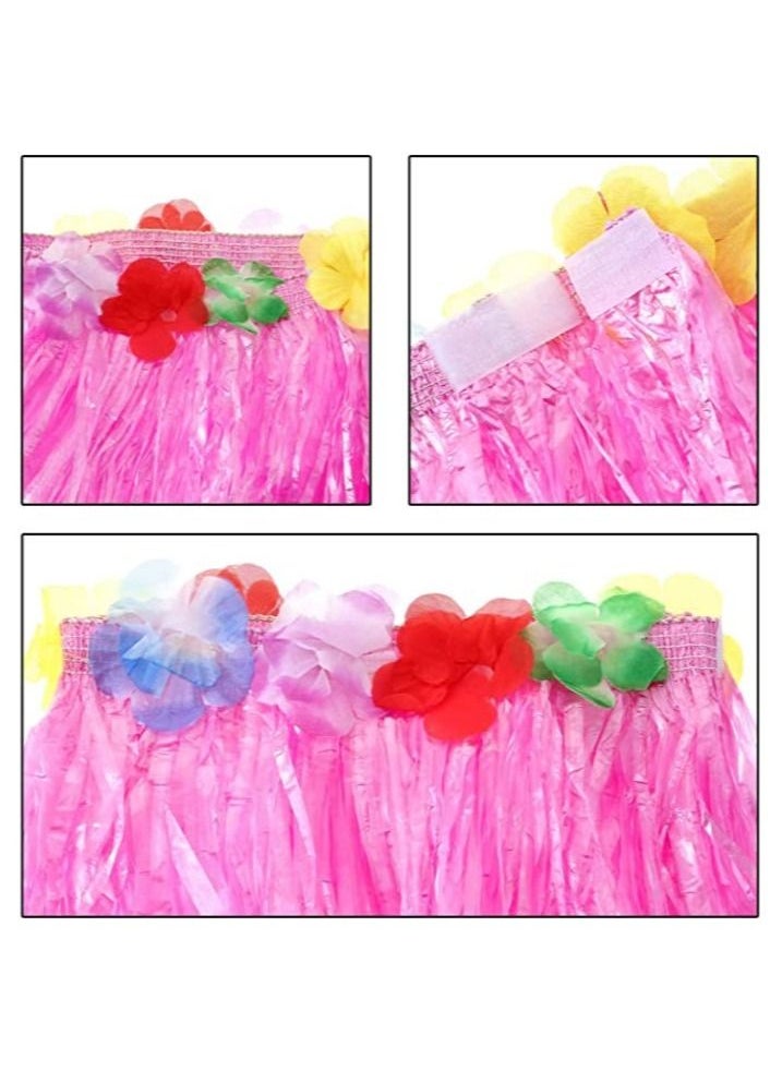 Y&D 8 Pieces Hula Skirt Costume Kit, Hawaiian Leis Grass with Flowers Bikini Top Bracelets Necklace Hair Clip Pineapple Sunglasses for and Beach Party, Masquerade  - Image 4