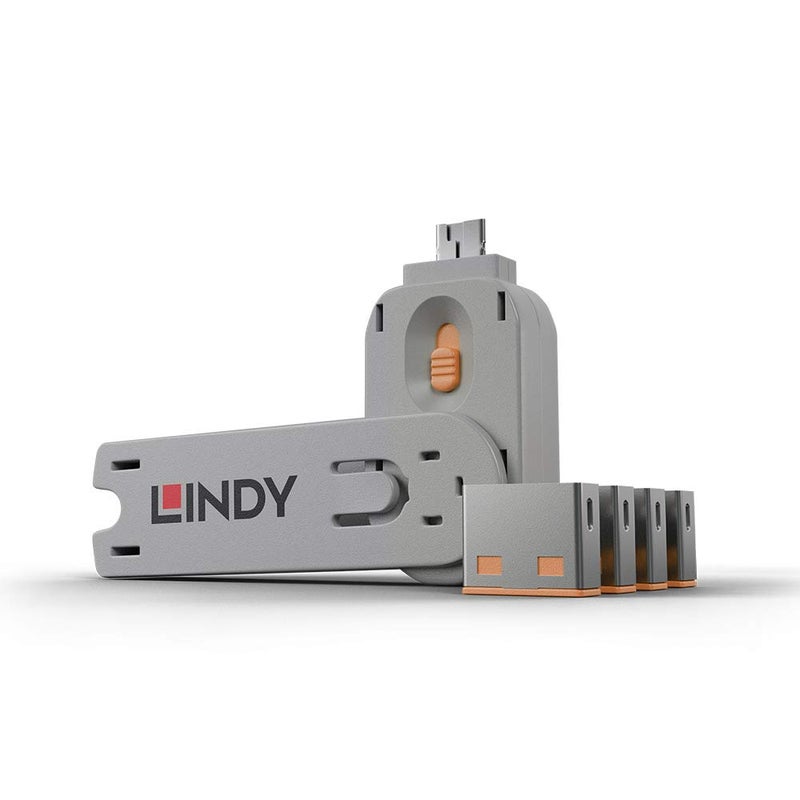 Lindy USB Port Blocker - Pack of 4, Orange (40453) - Image 1