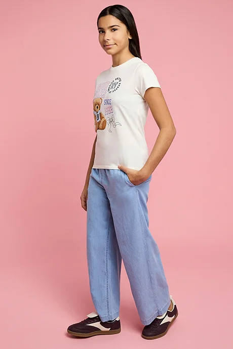 أر أند بي Washed Wide Leg Jeans with Elastic Waist