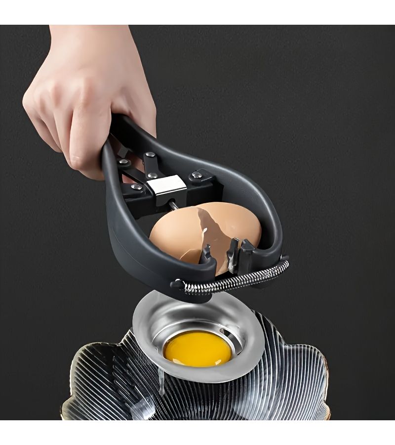 1 Pcs Dark Gray Stainless Steel Egg Opener Separator 2 In 1 Kitchen Multifunctional Gadget - Image 1