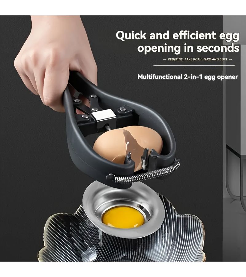 1 Pcs Dark Gray Stainless Steel Egg Opener Separator 2 In 1 Kitchen Multifunctional Gadget - Image 4