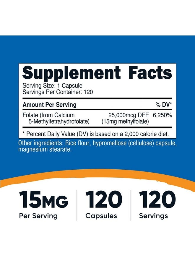 Nutricost L-Methylfolate 15mg، 120 كبسولة (5-MTHF) - نباتي، غير معدّل وراثيًا، خالٍ من الجلوتين - Image 2