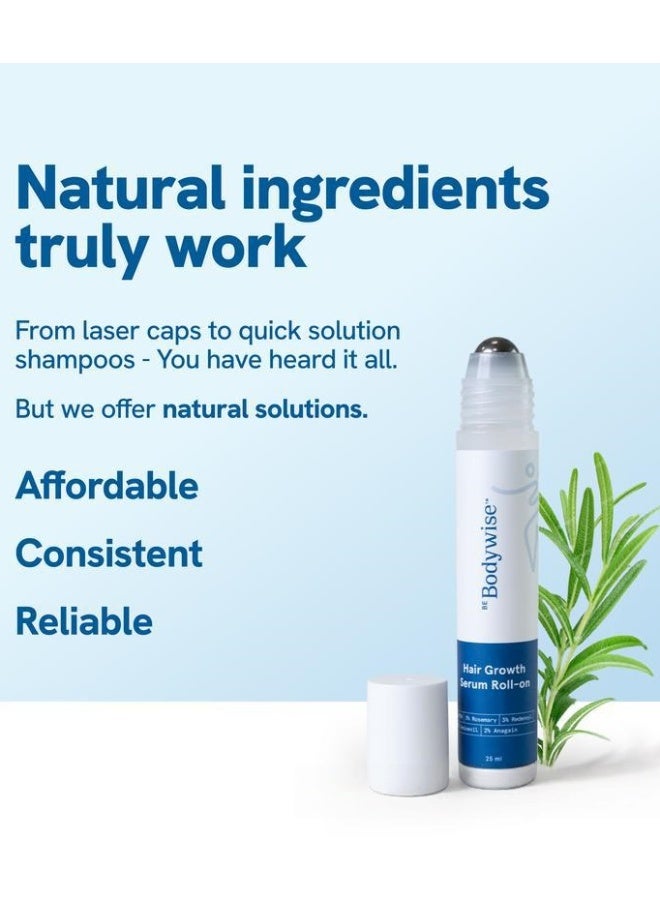Be Bodywise 2-PACKS Hair Growth Serum Roll On with 3%Rosemary、3%Redensyl 、2% Anagain and 2% Aminexil， Thicker & Stronger Hair，Prevents Hairfall & Stimulates Hair Follicles For All Hair Types  25 ml*2 - Image 2