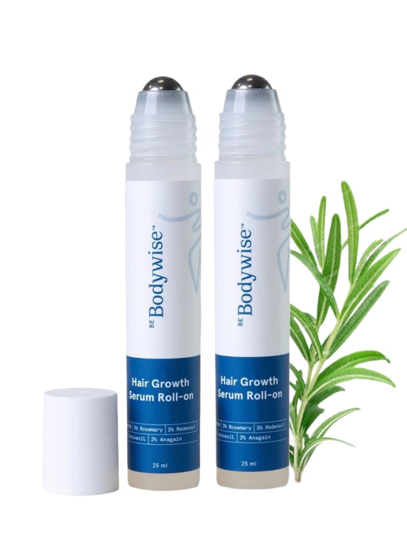 Be Bodywise 2-PACKS Hair Growth Serum Roll On with 3%Rosemary、3%Redensyl 、2% Anagain and 2% Aminexil， Thicker & Stronger Hair，Prevents Hairfall & Stimulates Hair Follicles For All Hair Types  25 ml*2 - Image 1