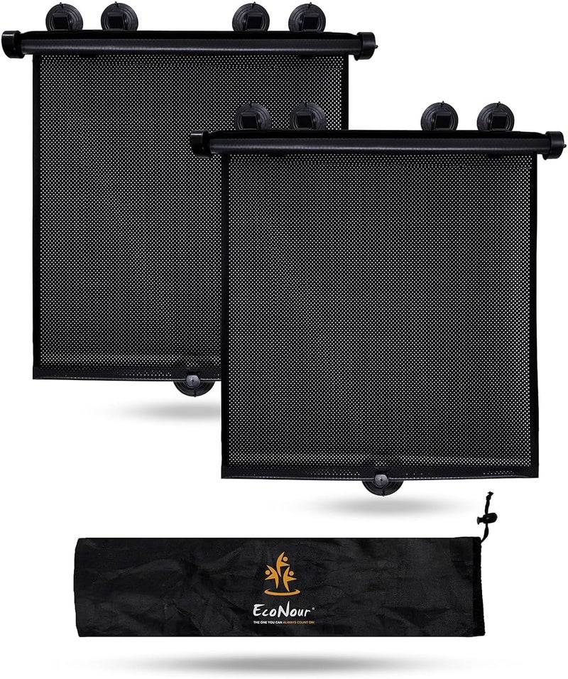 EcoNour Car Window Covers for Baby (2 Pack) | Retractable Car Window Shades for Protecting Kids, Passengers & Pets from Harmful Sun Rays | Car Sun Shade for Trucks | XXL (22 x24) - Image 1