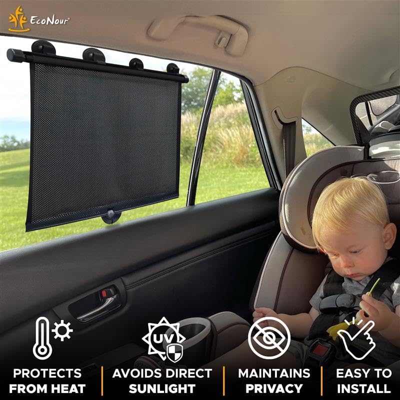 EcoNour Car Window Covers for Baby (2 Pack) | Retractable Car Window Shades for Protecting Kids, Passengers & Pets from Harmful Sun Rays | Car Sun Shade for Trucks | XXL (22 x24) - Image 3