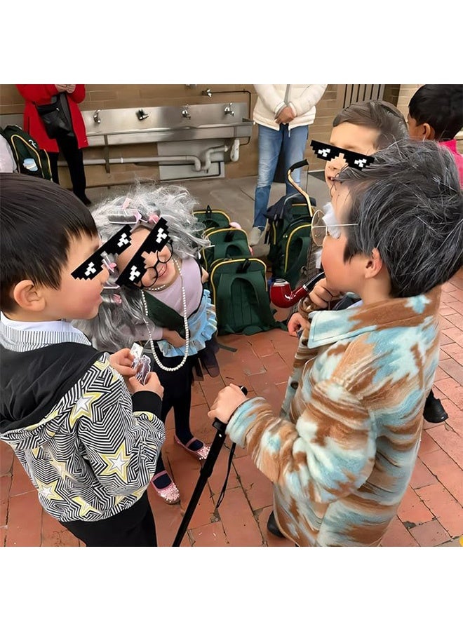 Unewshi Old Man Wig for Boys, Grandpa Costume with Grey Mustache for Kids, 100th Day of School Costume Accessories, Grandpa Costume (White) - Image 5