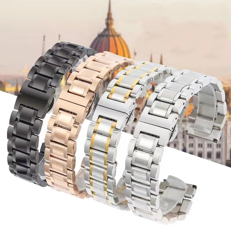 Bluejw Solid Stainless Steel Watch Band with Butterfly Buckle - Universal Replacement Bracelet Strap for Smart Watches - Arc/Straight End - Image 2