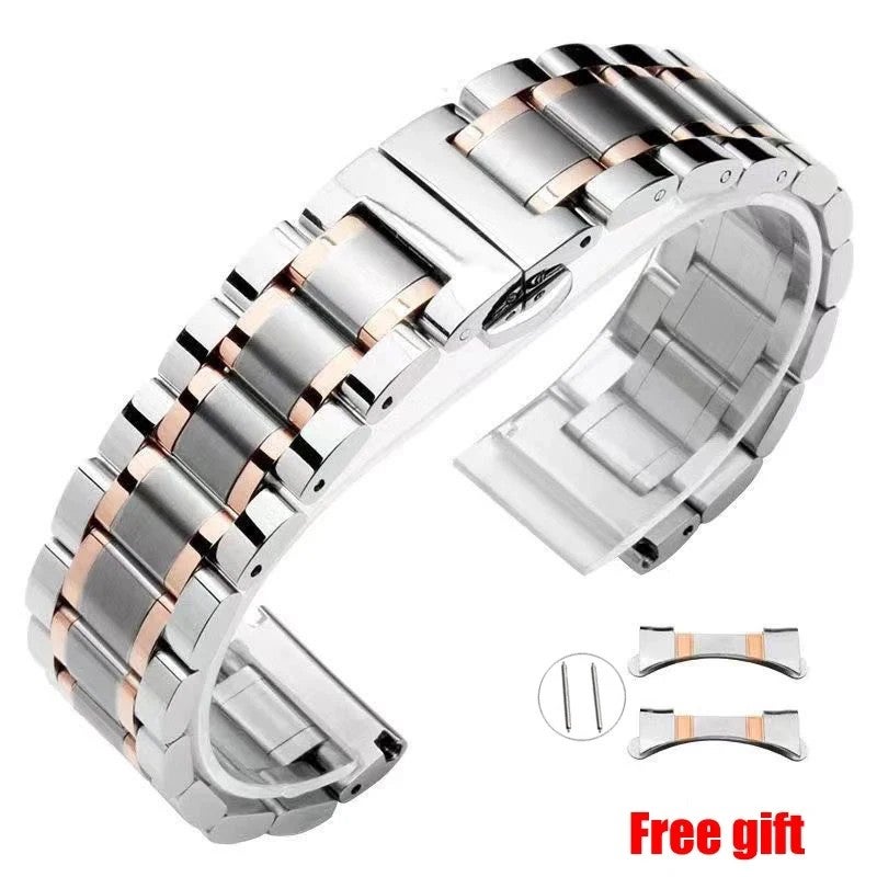 Bluejw Solid Stainless Steel Watch Band with Butterfly Buckle - Universal Replacement Bracelet Strap for Smart Watches - Arc/Straight End - Image 1