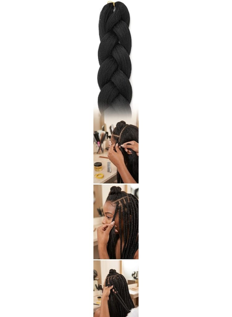 Jet Black Kanekalon Braiding Hair Extensions for Box Braids & Afro Styles - 60cm Long - Professional Synthetic Hair - Image 2