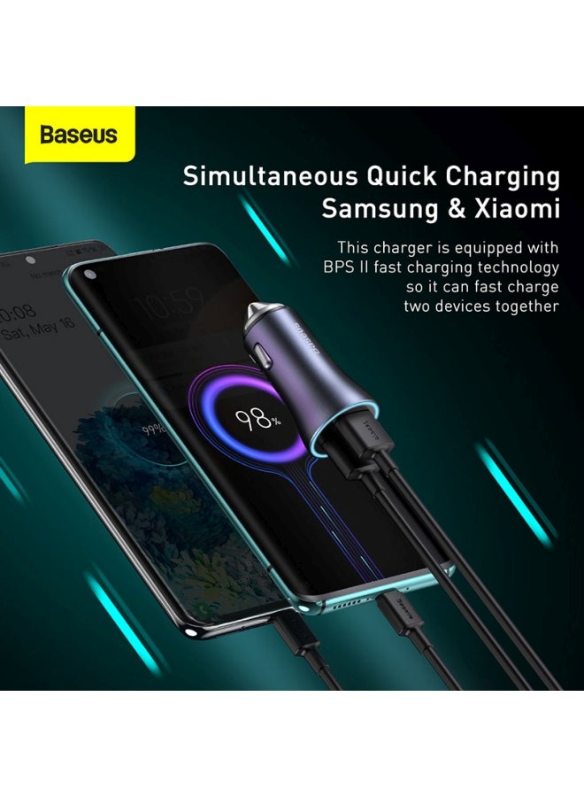 بيسوس شاحن ومحول سريع الشحن للسيارة بمنفذي USB بتقنية الشحن السريع QC 3.0 بقدرة 40 وات لهاتف آيفون 13 برو/ 13 برو ماكس/ 13/ 13 ميني/ 12 برو ماكس/ 11 برو ماكس وأجهزة آي باد الجديدة 9 وميني 6 وجالاكسي S20 وS10 وما إلى ذلك - Image 2