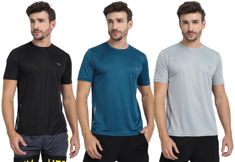 FTX Men's Dri-Fit Round Neck T-Shirt Combo - Pack of 3 (Black, Airforce Blue, Light Grey - 723_2-723_5-723_7) - Image 1