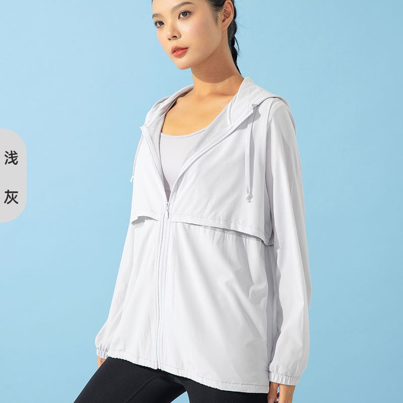 Generic 2024 New Sunscreen Clothing Womens Spring and Summer Thin UV-resistant Breathable Sunscreen Clothing Mid-length Hooded Coat Blouse Light gray