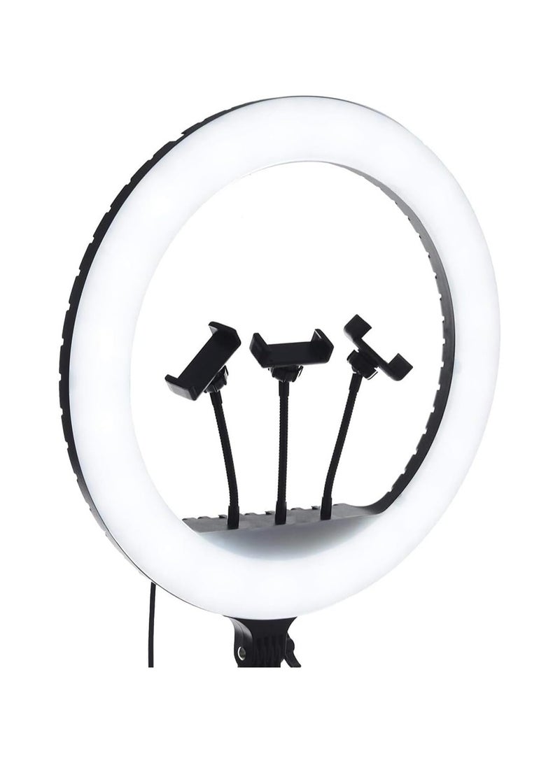 RL-18 LED Ring Light 360° Rotatable for Live Streaming, 2700K-6500K with 3 Phone Holders, Remote Control, 2.1M Stand, 45cm Diameter, Black & White - Image 3