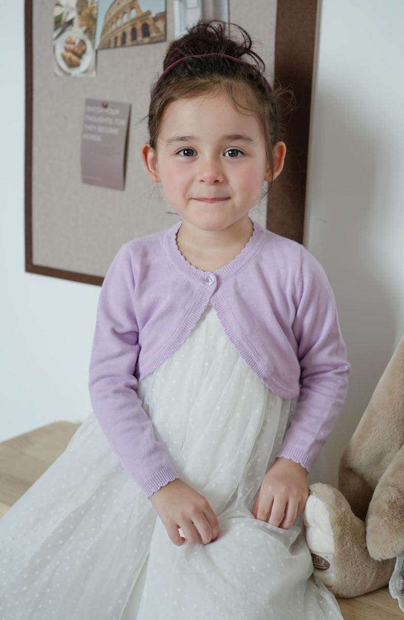 Miccina Girls Long Sleeve Bolero Cardigan Kids Knit Shrug Sweater Toddler Cropped Button Cover Up Jacket Tops White - Image 2