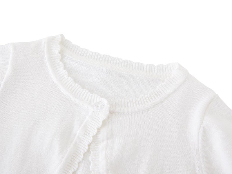 Miccina Girls Long Sleeve Bolero Cardigan Kids Knit Shrug Sweater Toddler Cropped Button Cover Up Jacket Tops White - Image 4