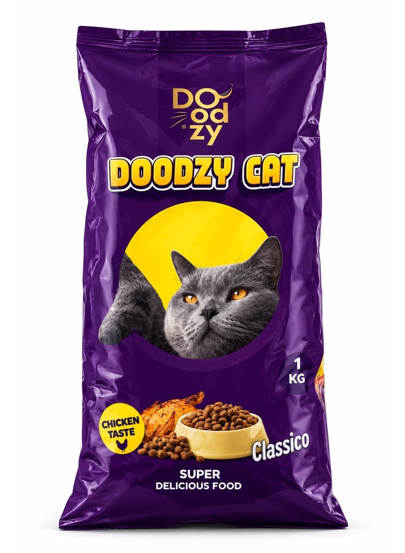 Doodzy Cat Dry Food Classico, Chicken Taste, 1 KG - Image 2