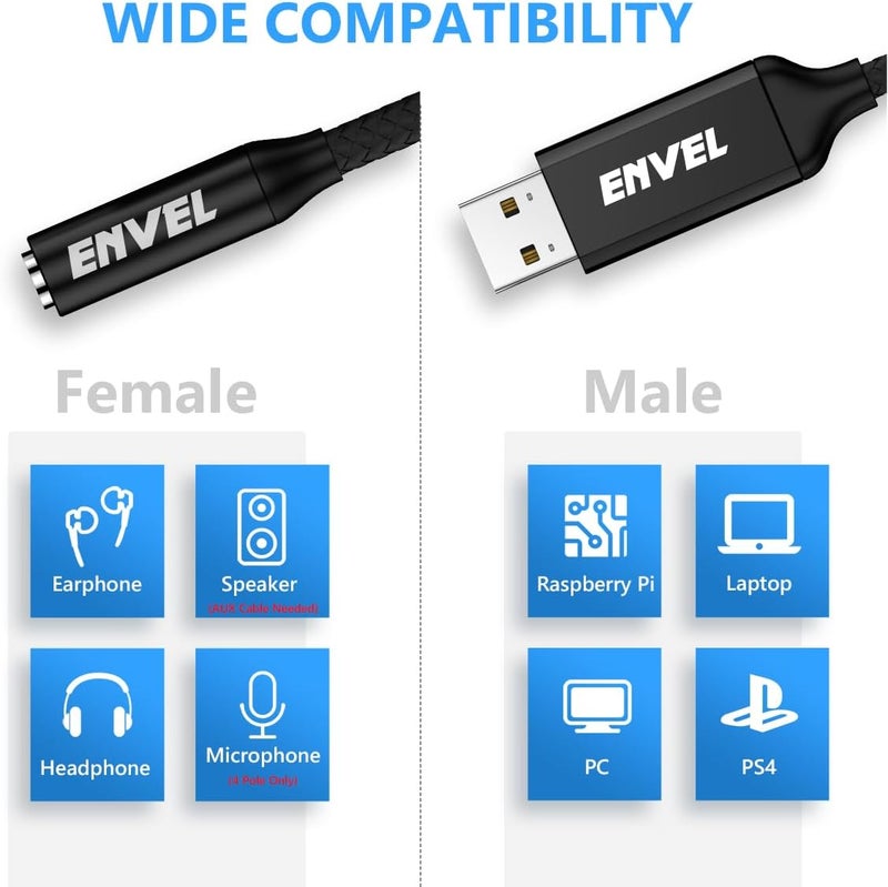 ENVEL 3.5mm Female to USB Male Adapter, Built-in Chip Aux to USB Sound Card - Image 3