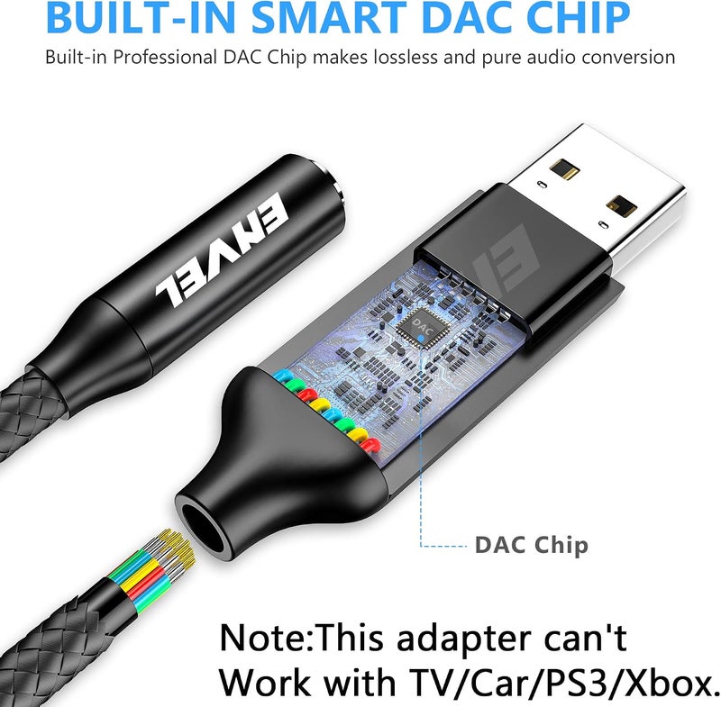 ENVEL 3.5mm Female to USB Male Adapter, Built-in Chip Aux to USB Sound Card - Image 2