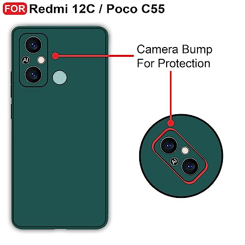 CEDO Back Cover for Redmi 12C (4G) / Poco C55 (4G) | Camera Bump Protection & Inner Velvet Fabric Lining | Ultra Slim Matte Soft Rubberised Case Cover (Green) - Image 3