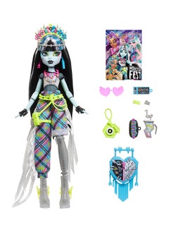 MONSTER HIGH Monster Fest Doll, Frankie Stein with Glam Outfit & Festival Themed Accessories like Snacks, Band Poster, Statement Bag & More  - Image 5