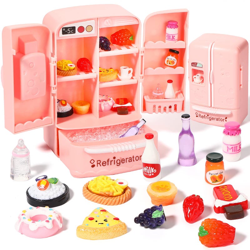 Civaner 17 Pieces Dollhouse Refrigerator Mini Fridge Toy with Christmas Mini Food Set Dollhouse Kitchen Furniture Food Toy Miniatures Kitchen Decoration Bottle Fruit Dessert for People Lovely Style - Image 2