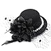 Zinniday Small Tea Party Hat Black Veil Elegant Kentucky Hats with Clip 1920s 50s Victoria Feather Derby Fascinators Women Tea Party Fascinator with Flower and Feather for Women Lady 511 inch - Image 3