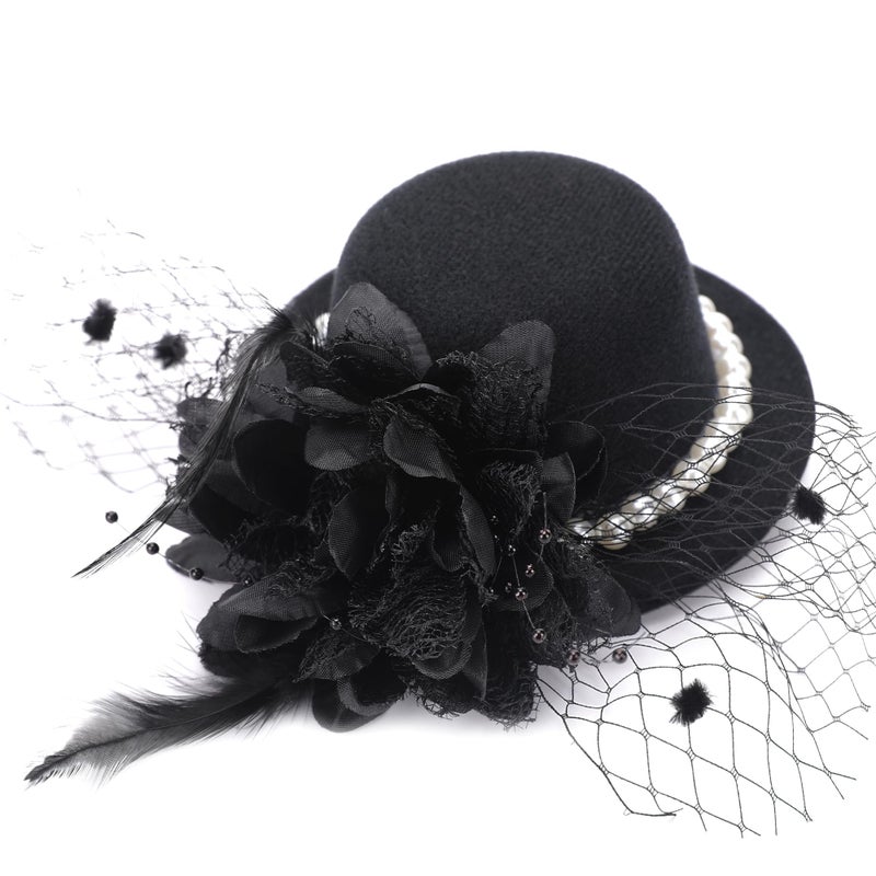 Zinniday Small Tea Party Hat Black Veil Elegant Kentucky Hats with Clip 1920s 50s Victoria Feather Derby Fascinators Women Tea Party Fascinator with Flower and Feather for Women Lady 511 inch - Image 2