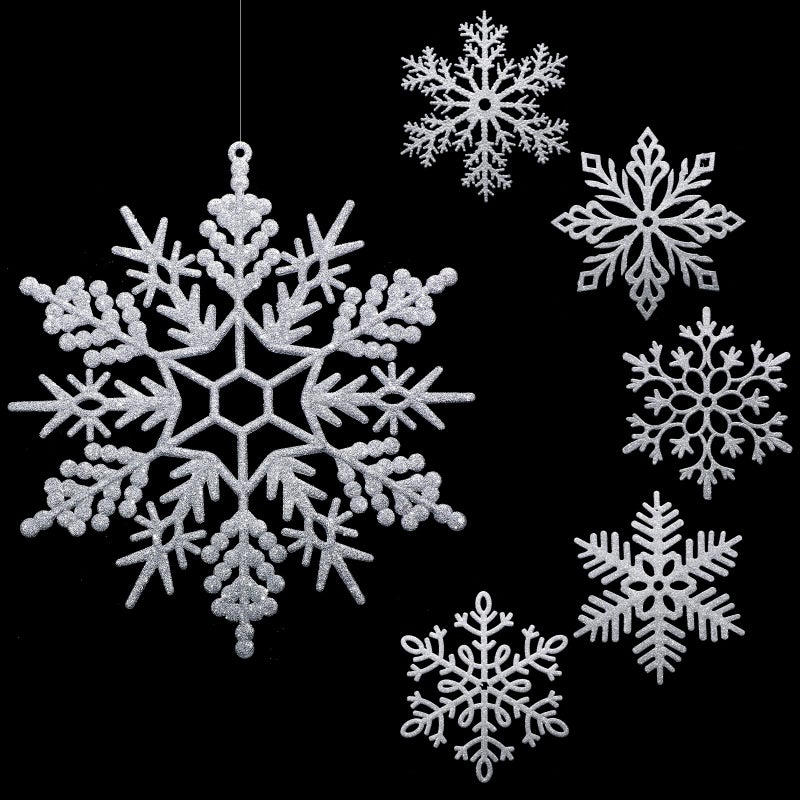Sratte Large Glitter Snowflakes Ornaments 12 Plastic Giant Winter Christmas Hanging Decor Oversized Snowflakes Ornaments for Indoor OutdoorSilver12 Pack