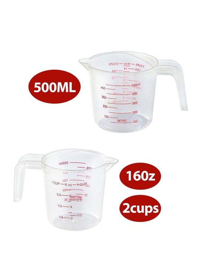 MONGSEW 2PCS Measuring Cups, MONGSEW Plastic Liquid Measuring Cup for Liquids, Baking, Cooking, Mixing, 50Ml (1-Cup) and 500Ml (2-Cup) - Image 2