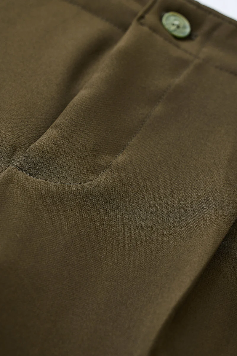 SNITCH Olive Solid Slim Fit Formal Trousers