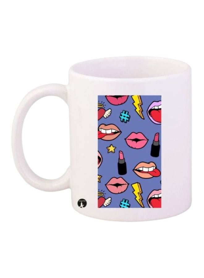 RYN Lips Printed Coffee Mug White/Blue/Pink