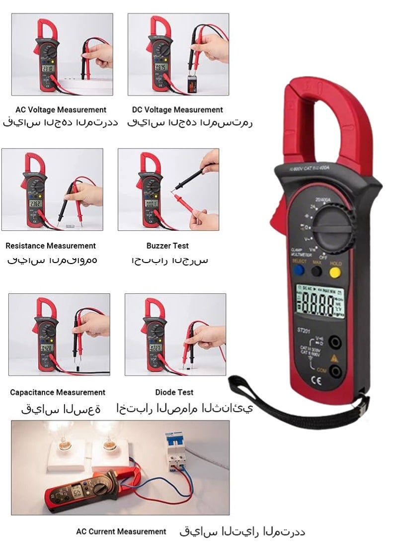 Halamine 600V Digital Clamp Meter – AC/DC Multimeter with 400A Amp Probe & Ohm Tester – Auto-Range Portable Electrical Tester with LCD Backlight (Safe & Durab - Image 2