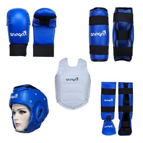 Snaga Karate Kit with Moulded Karate Gloves, Arm Guard, Headguard, Chest Guard, Foot & Shin Pads for Training & Protection (Blue, S (7-9 Years Old)) - Image 1