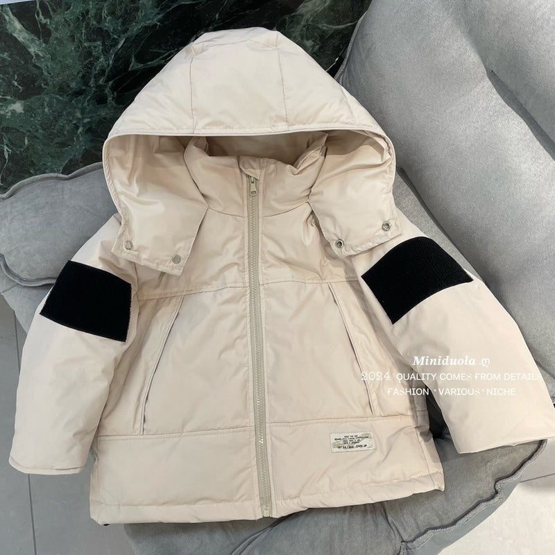 2025 Autumn/Winter Korean Style Children'S Cold-Proof Clothing Versatile Double-Shoulder Magic Tape Thickened Warm Outer Down Cotton Korean Style Children'S Wear - Image 1
