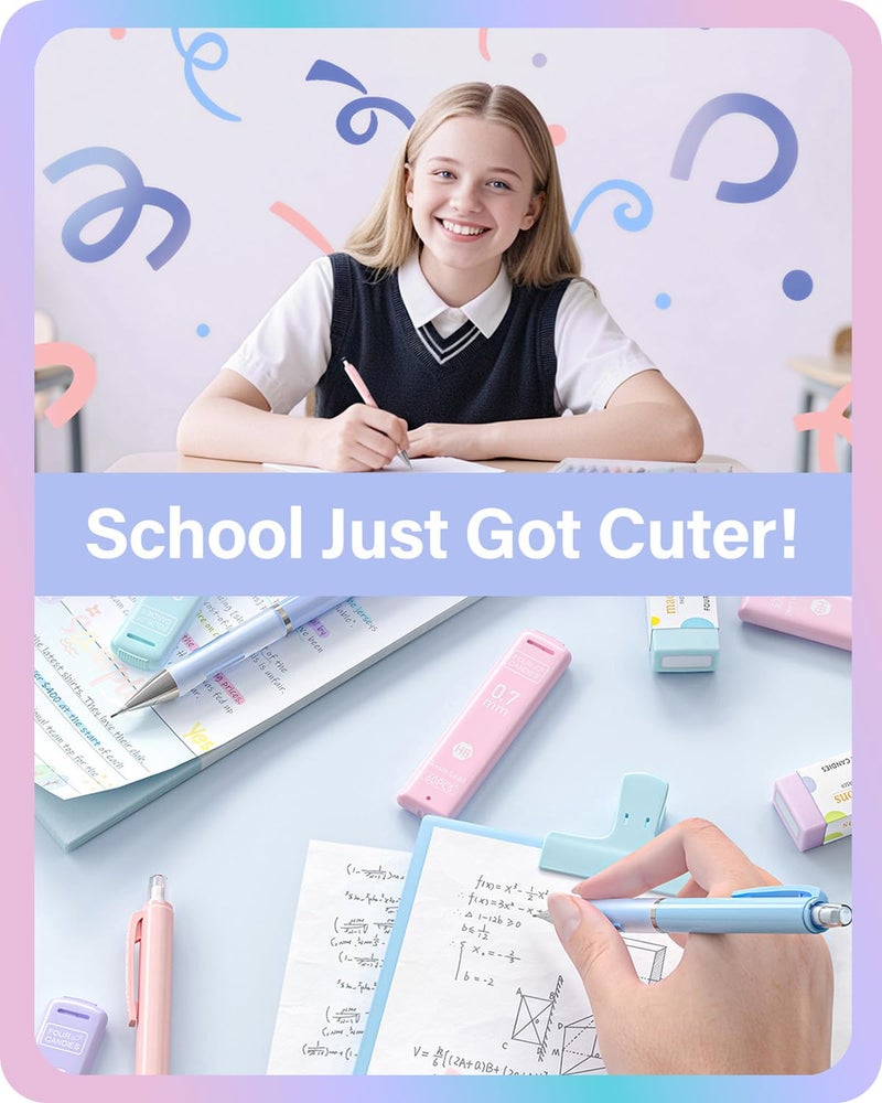 Four Candies Cute Mechanical Pencils 0.7mm, Pencil Set with 360PCS Lead Refills & Pastel Erasers, School Supplies with Case - Image 3