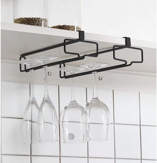 YelaJoy Wine Glass Holder 2PCS Stemware Rack Hanger Under Cabinet Wine Glass Rack Kitchen Hanging Glass Storage Rack Organizer,Black