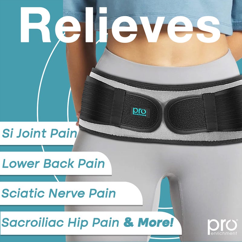 Pro Enrichment Sacroiliac Hip SI Belt for Women and Men That Alleviates Sciatic, Pelvic, Lower Back, Leg and Sacral Nerve Pain Caused by Si Joint Dysfunction| USA Patented - Hip Brace Support (XL/Grey) - Image 2