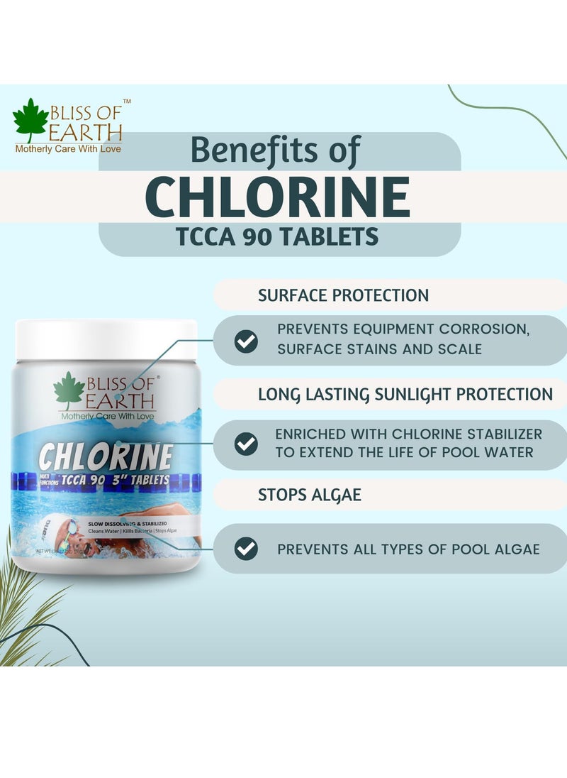 Bliss of Earth Multi Functional Chlorine Tablets For Pool Slow Dissolving 5 Chlorine Tablets of 3" Size Clean & Clear Swimming Pool Kills Bacteria & Stops Algae Pool Disinfectant