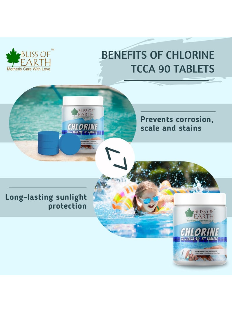 Bliss of Earth Multi Functional Chlorine Tablets For Pool Slow Dissolving 5 Chlorine Tablets of 3" Size Clean & Clear Swimming Pool Kills Bacteria & Stops Algae Pool Disinfectant