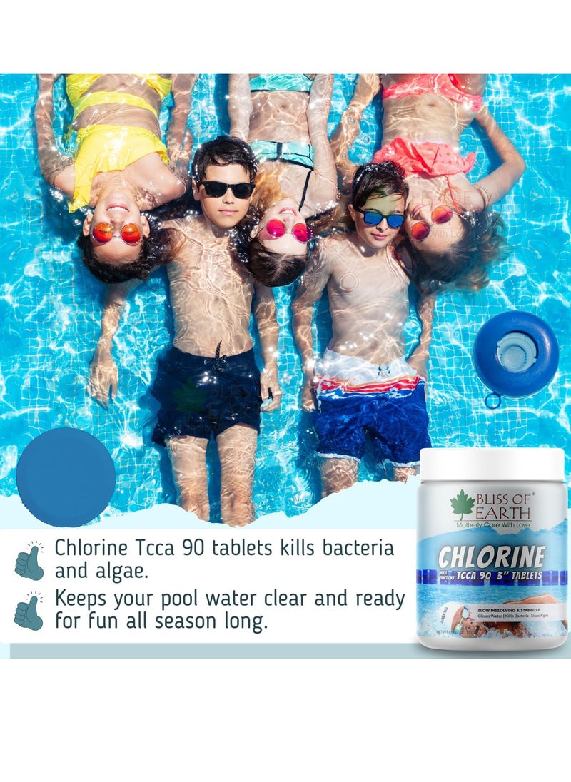 Bliss of Earth Multi Functional Chlorine Tablets For Pool Slow Dissolving 5 Chlorine Tablets of 3" Size Clean & Clear Swimming Pool Kills Bacteria & Stops Algae Pool Disinfectant